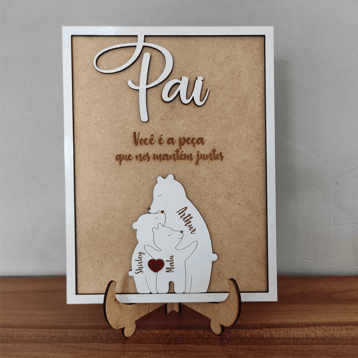 Quadro com Família Urso e Mensagem, para os Pais