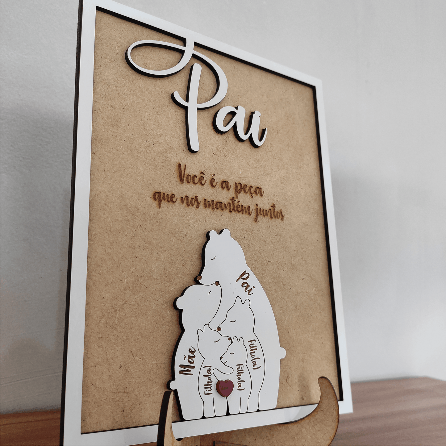Quadro com Família Urso e Mensagem, para os Pais