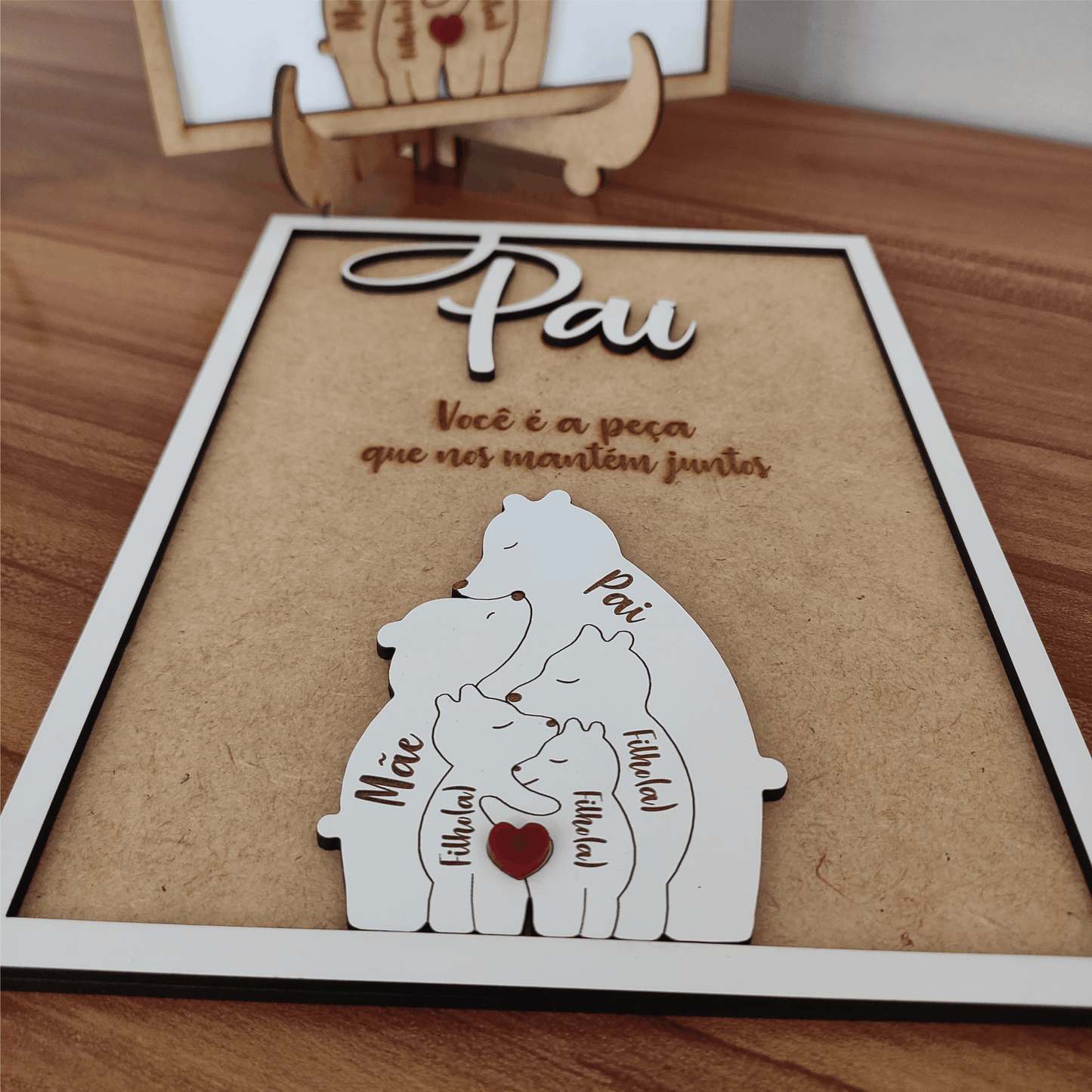 Quadro com Família Urso e Mensagem, para os Pais