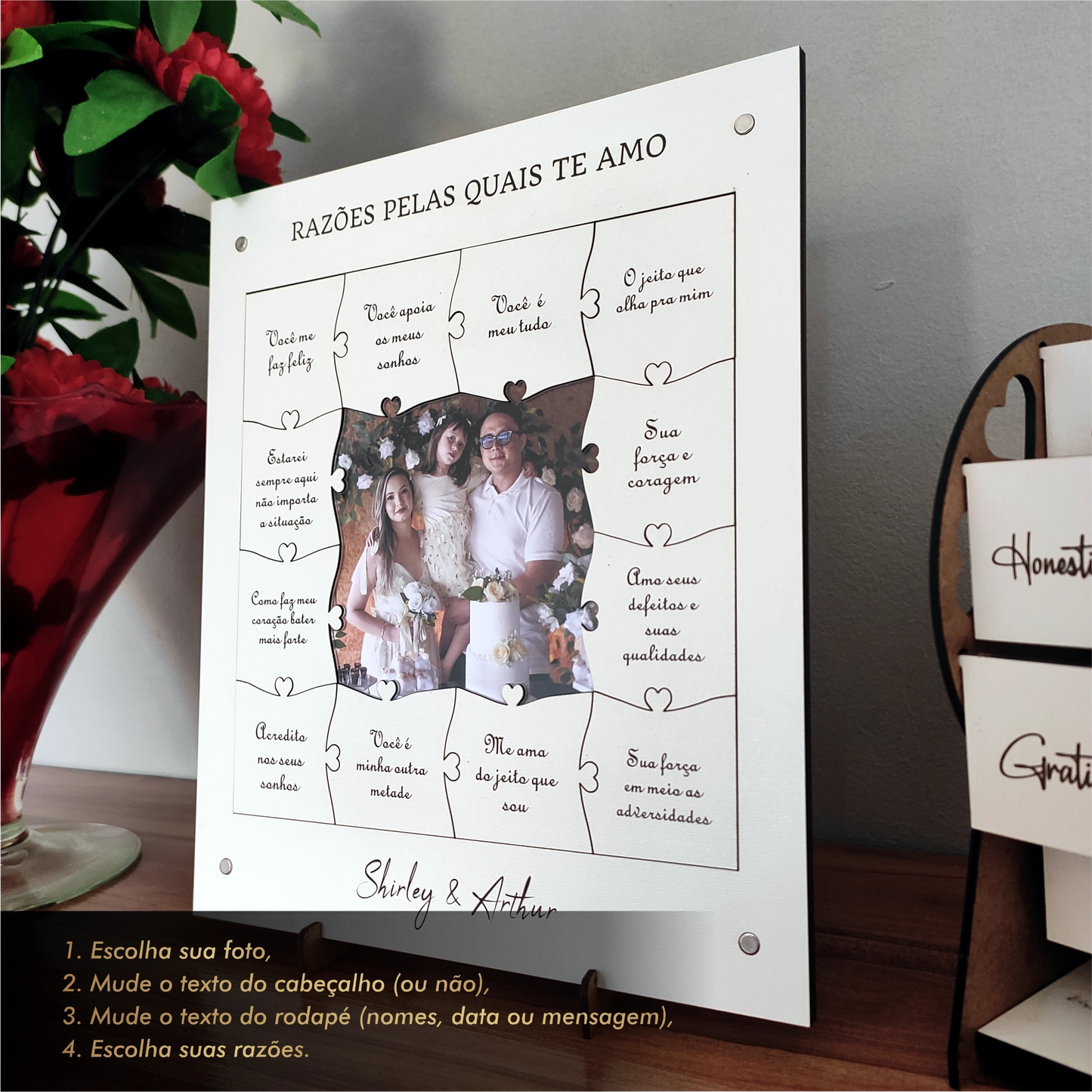 Quadro com 12 Mensagens em forma de Puzzle Branco