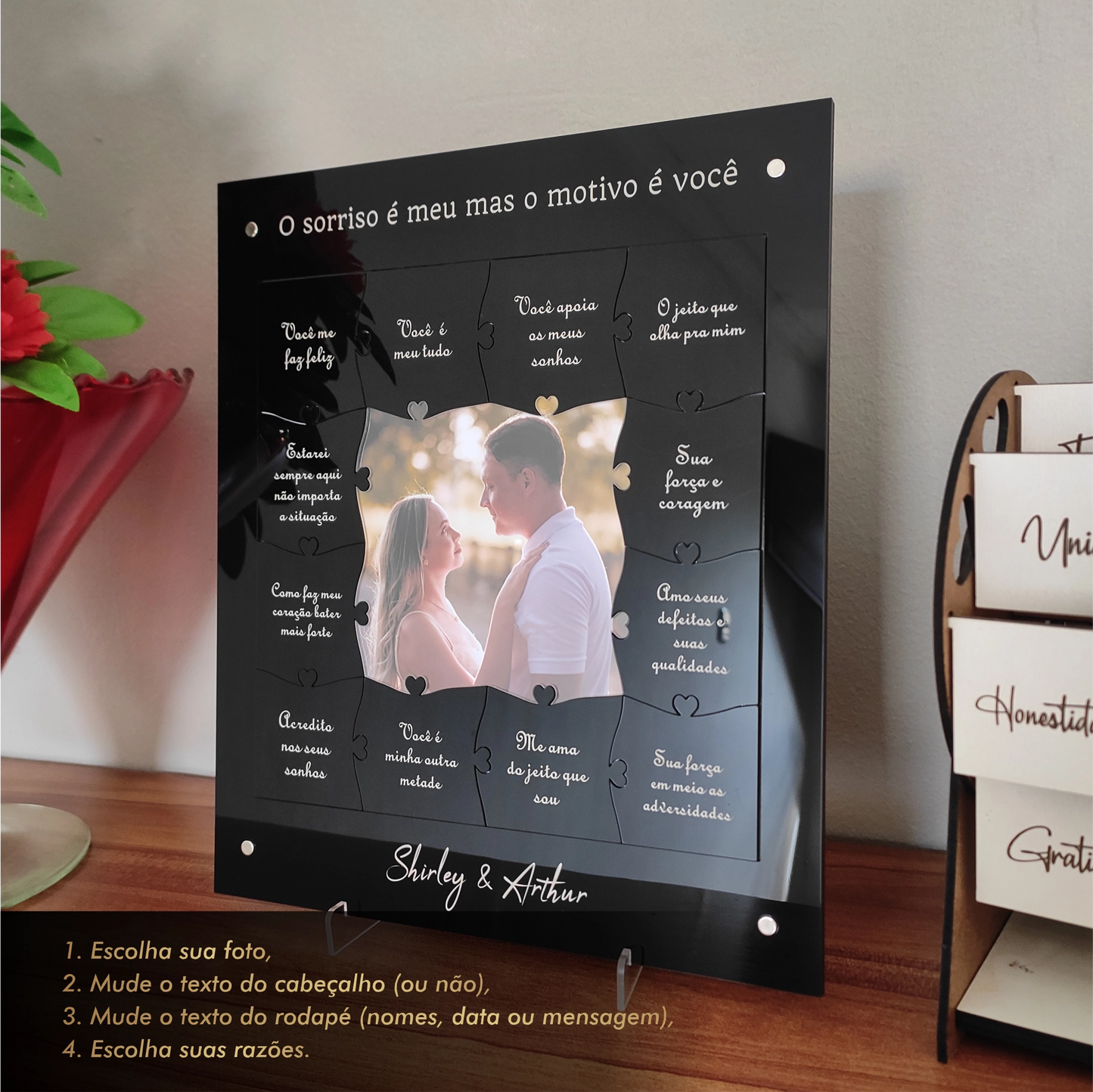 Quadro com 12 Mensagens em forma de Puzzle Preto