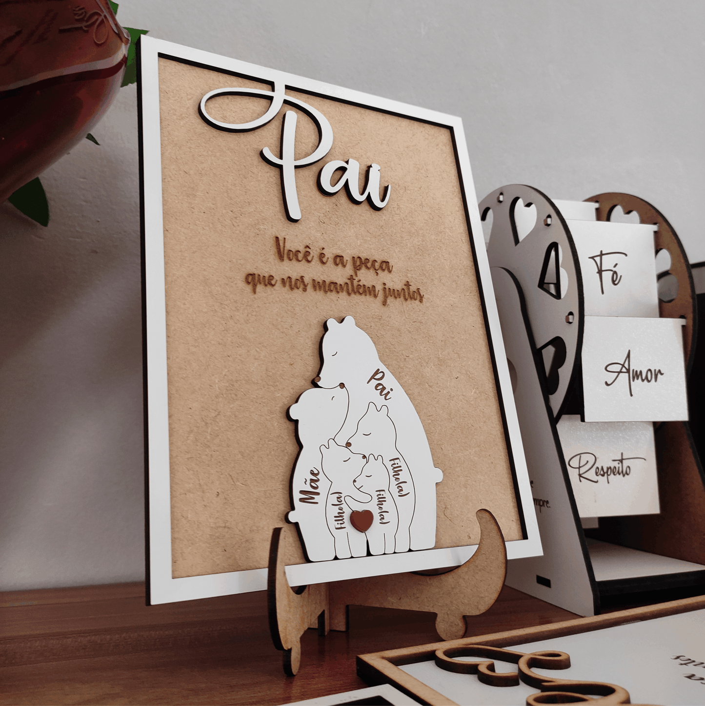 Quadro com Família Urso e Mensagem, para os Pais