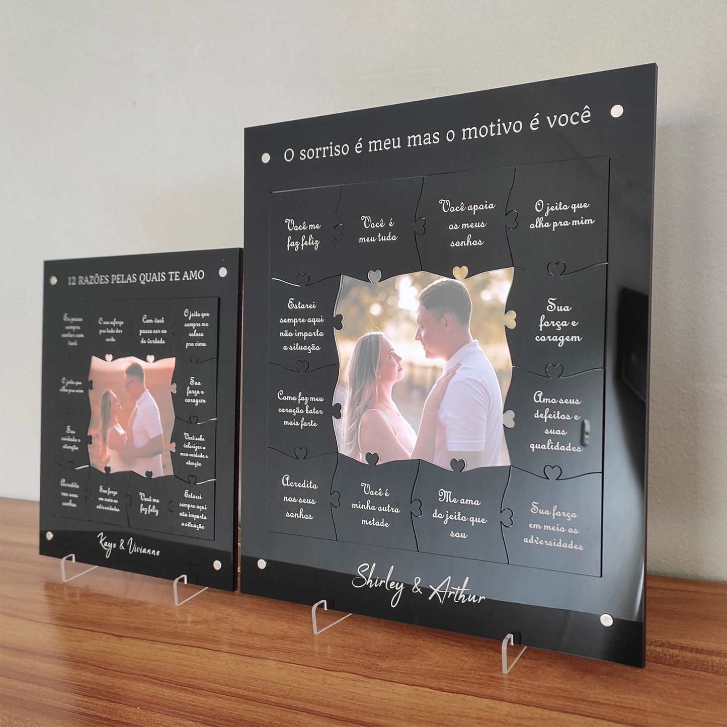 Quadro com 12 Mensagens em forma de Puzzle Preto