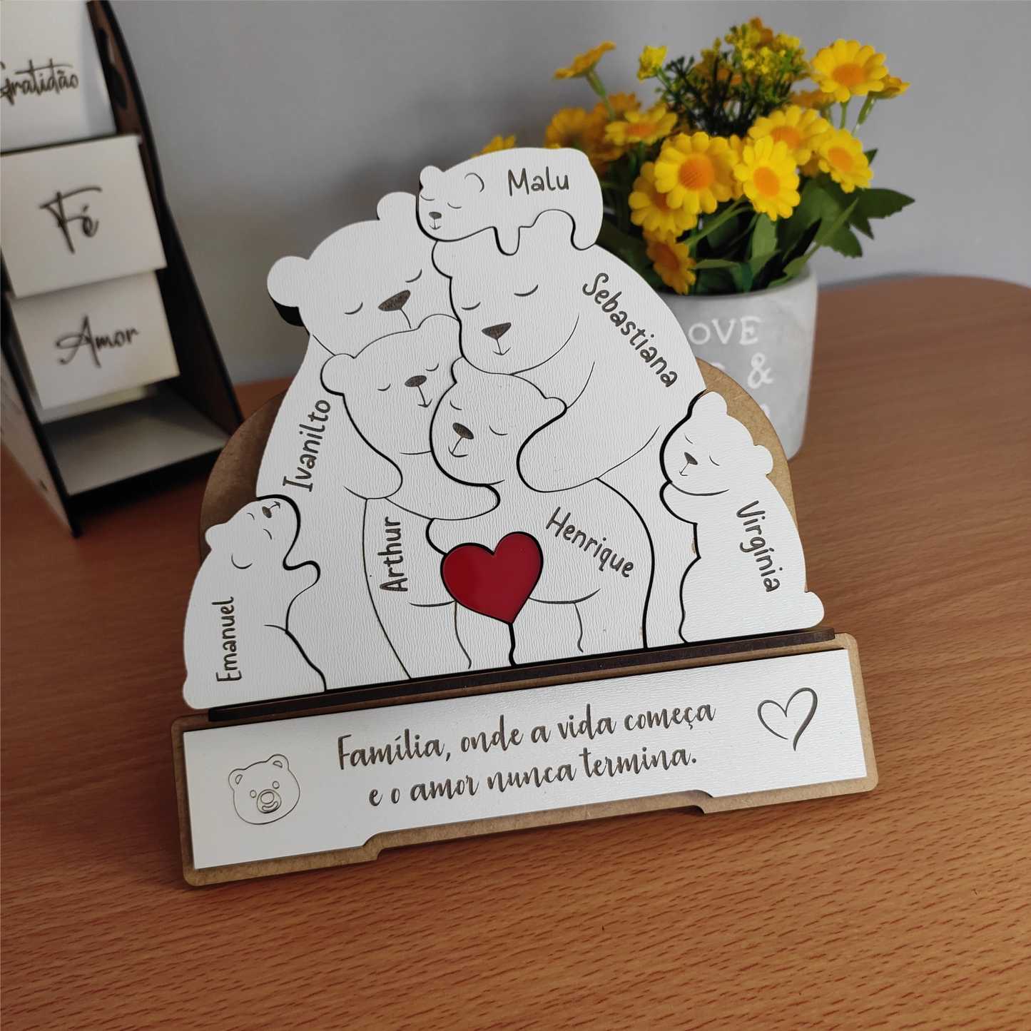 Abraço de Urso em Família, decoração em mdf