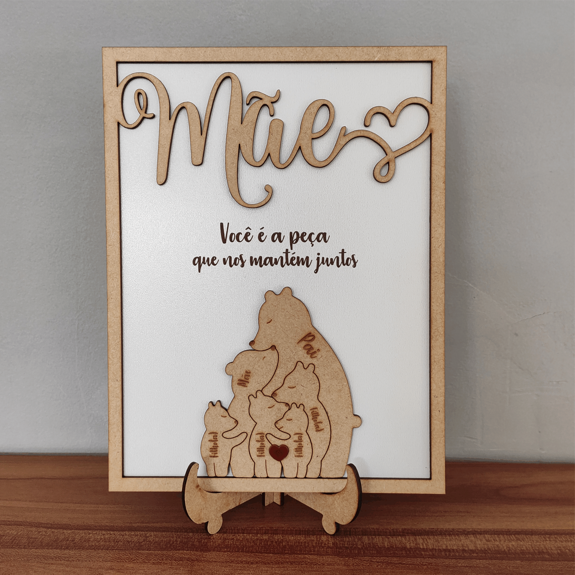 Quadro com Família Urso e Mensagem, para as Mães