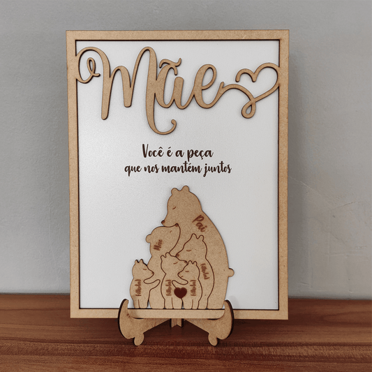 Quadro com Família Urso e Mensagem, para as Mães