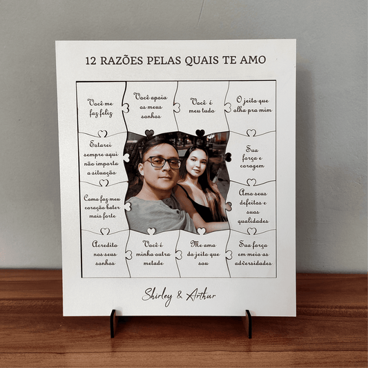Quadro com 12 Mensagens em forma de Puzzle Branco