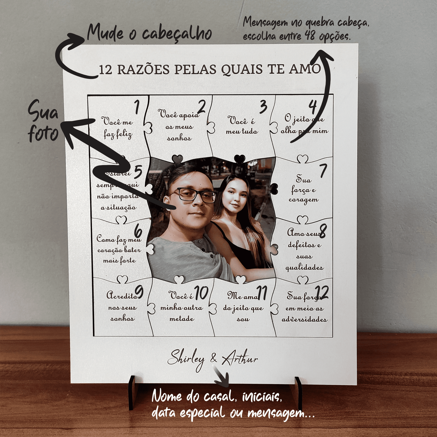 Quadro com 12 Mensagens em forma de Puzzle Preto