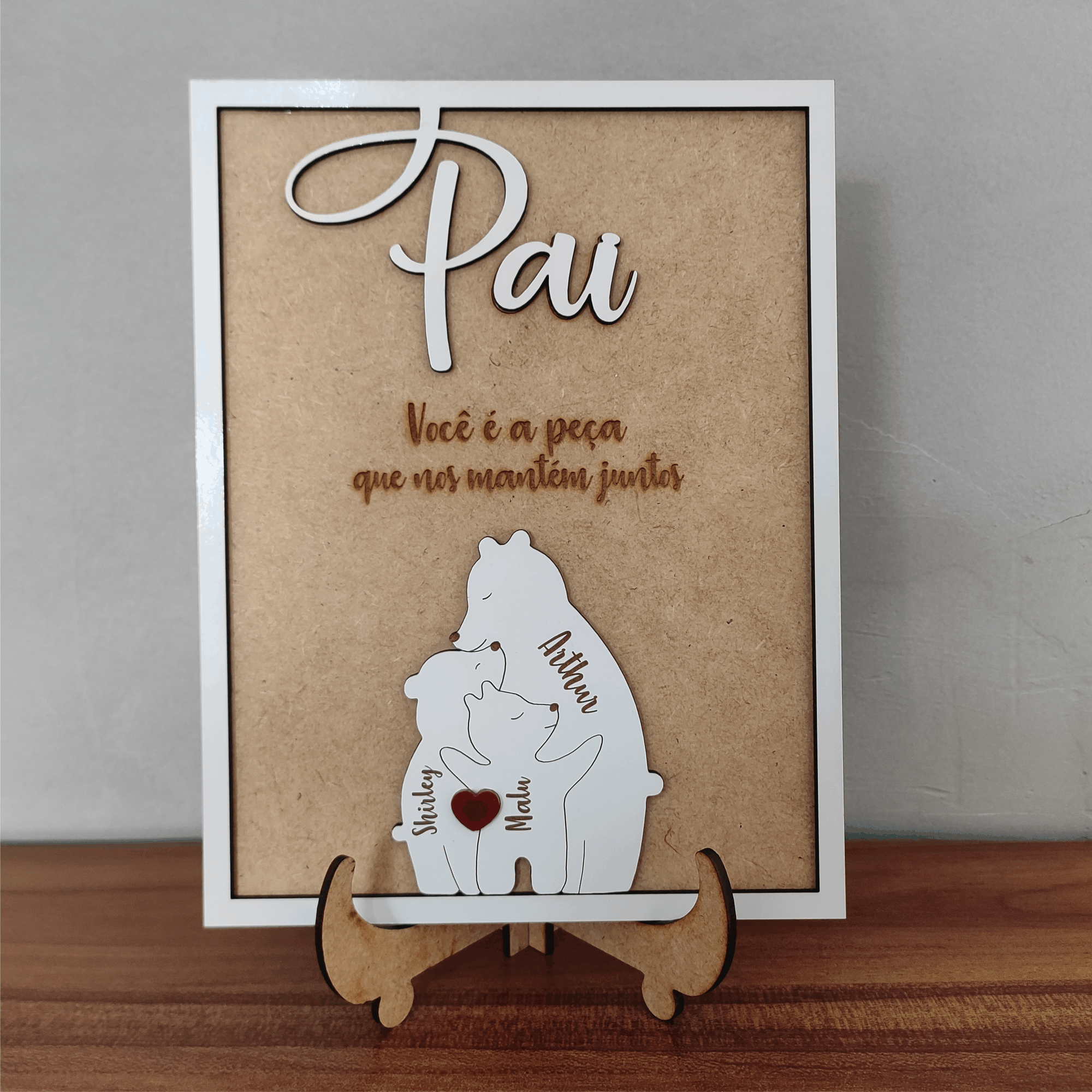 Quadro com Família Urso e Mensagem, para os Pais