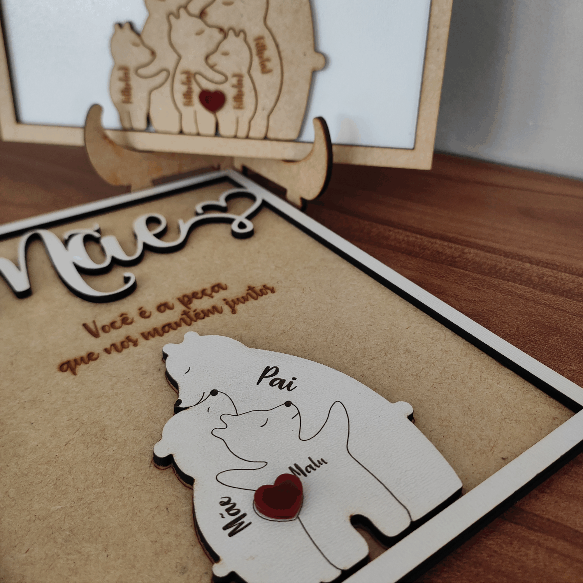 Quadro com Família Urso e Mensagem, para as Mães