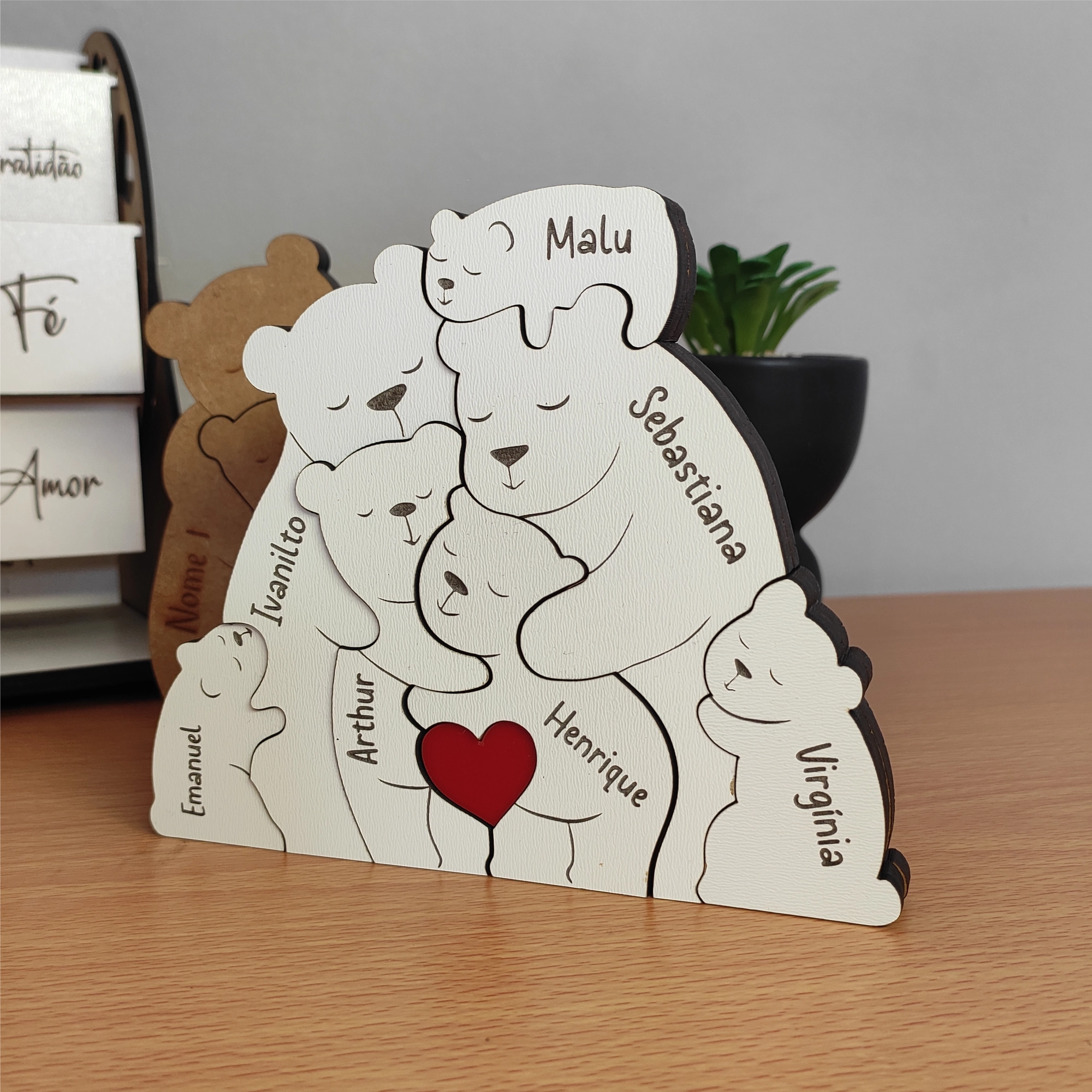 Abraço de Urso em Família, decoração em mdf