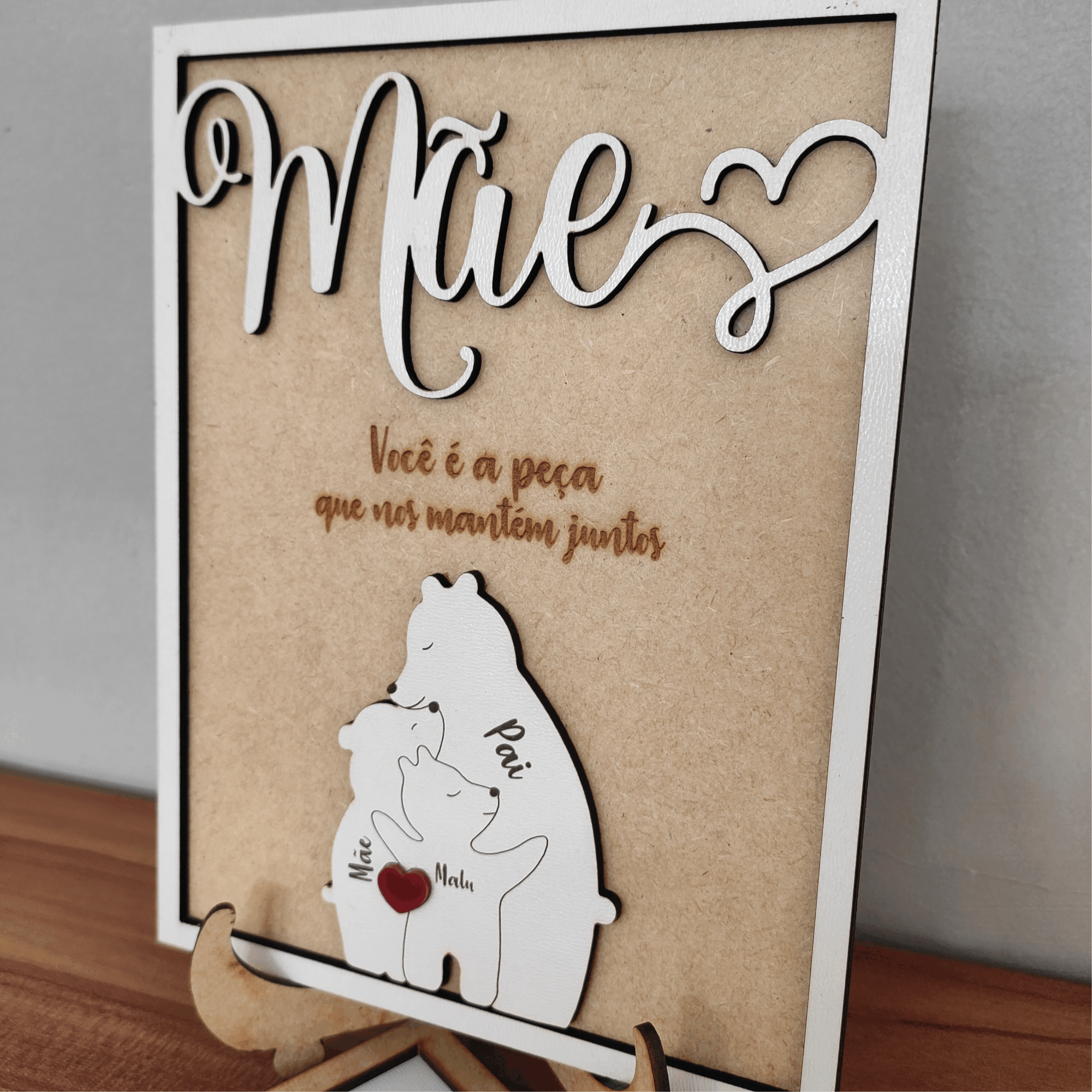 Quadro com Família Urso e Mensagem, para as Mães