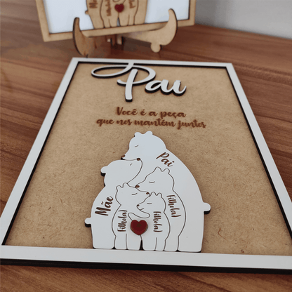 Quadro com Família Urso e Mensagem, dia dos Pais