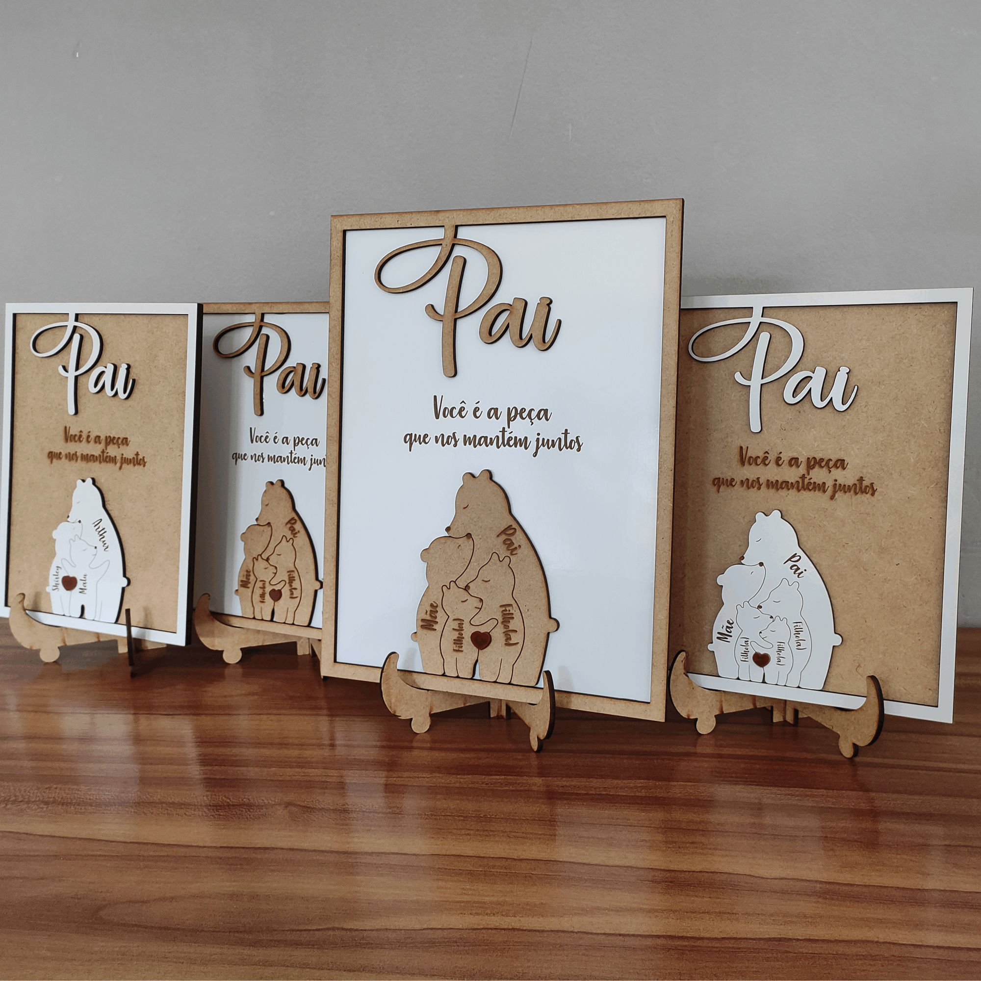 Quadro com Família Urso e Mensagem, para os Pais