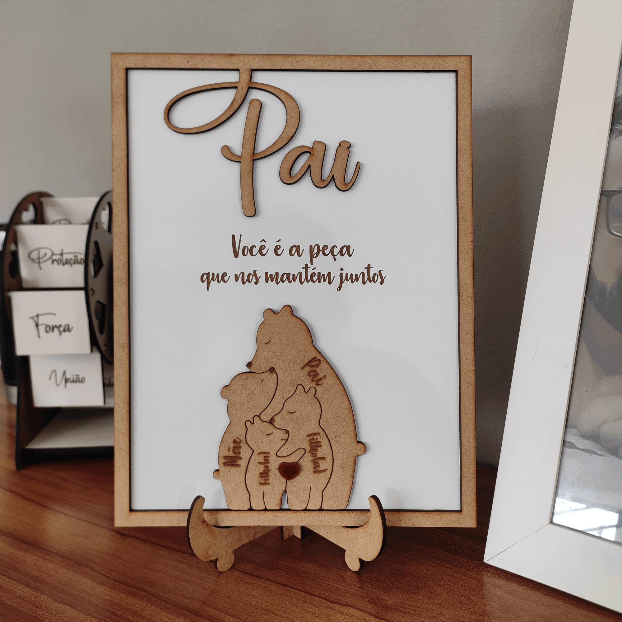 Quadro com Família Urso e Mensagem, para os Pais