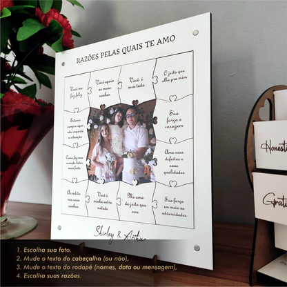 Quadro com 12 Mensagens em forma de Puzzle Branco