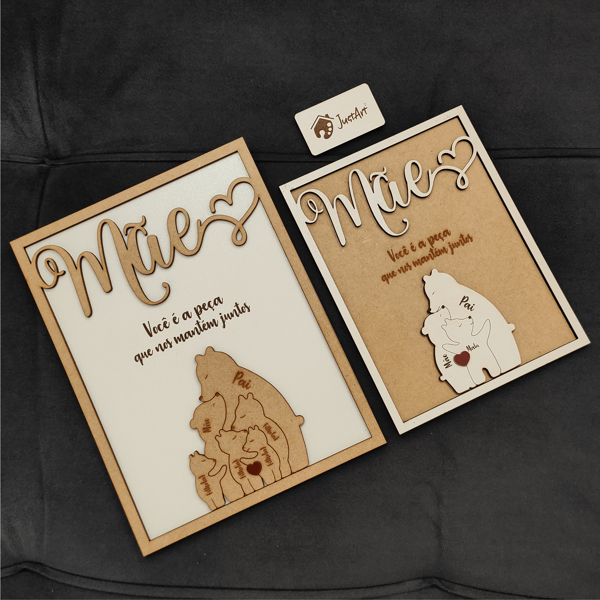 Quadro com Família Urso e Mensagem, para as Mães