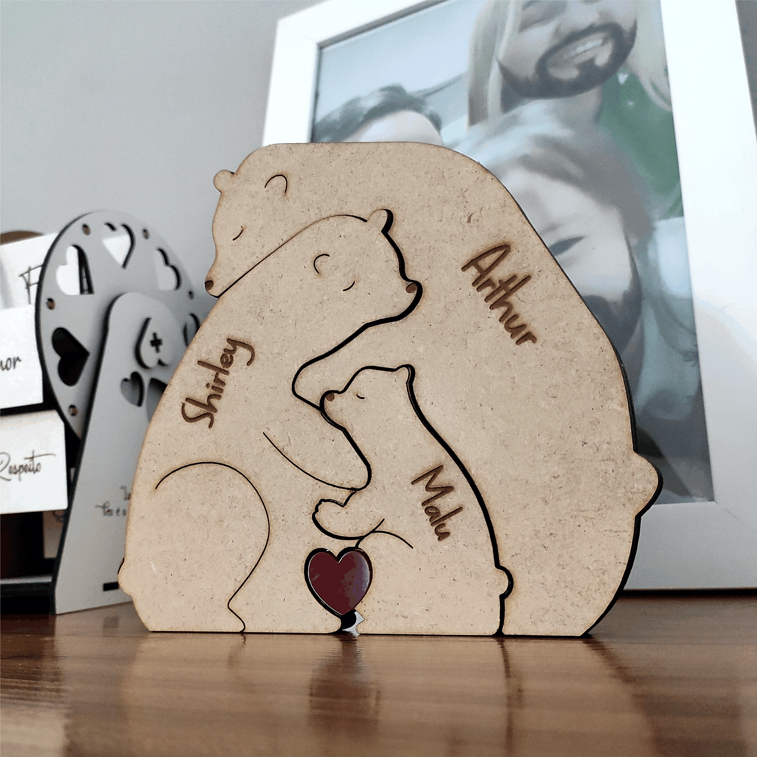 Abraço de Urso em Família, decoração em mdf