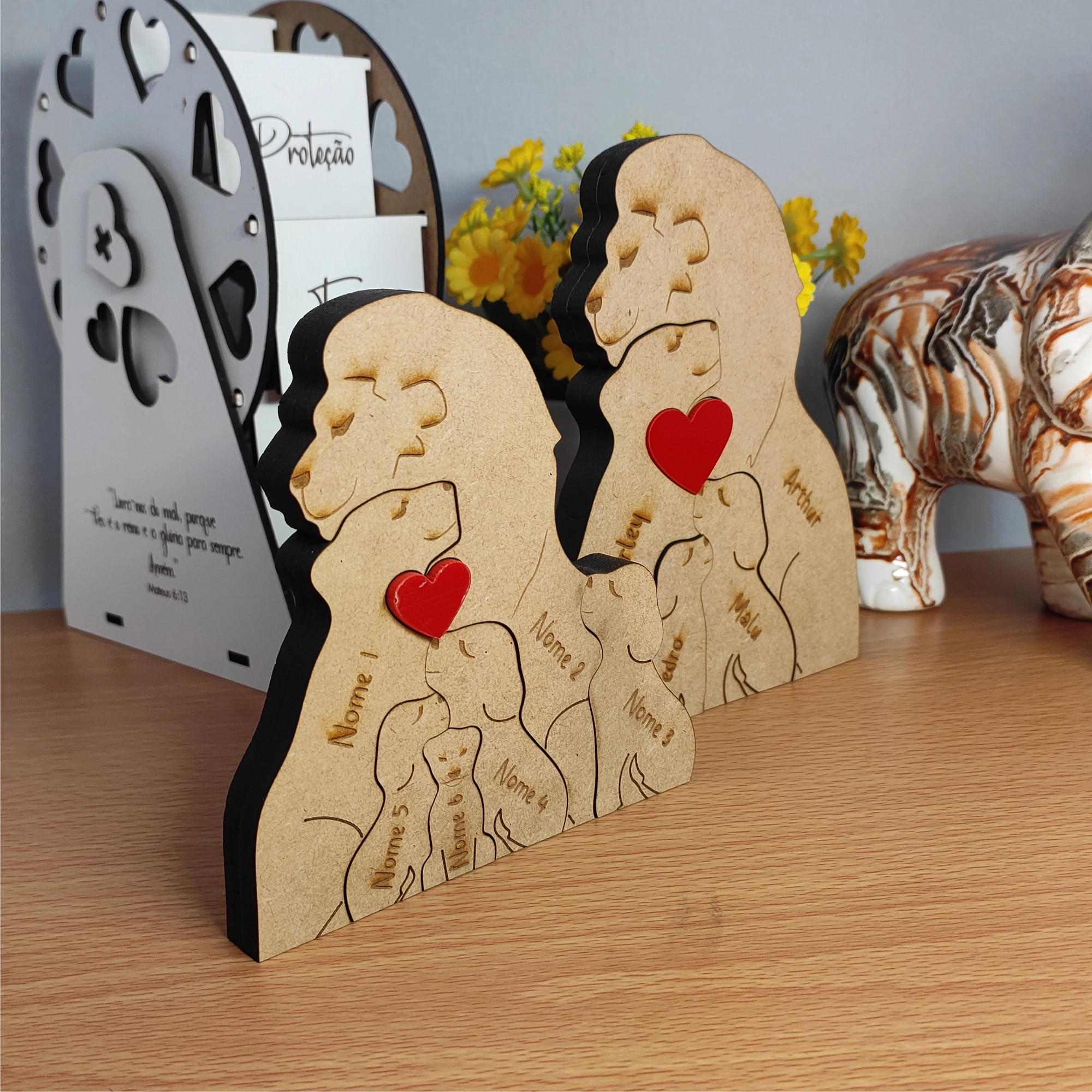 Abraço de Leão em Família, decoração em mdf