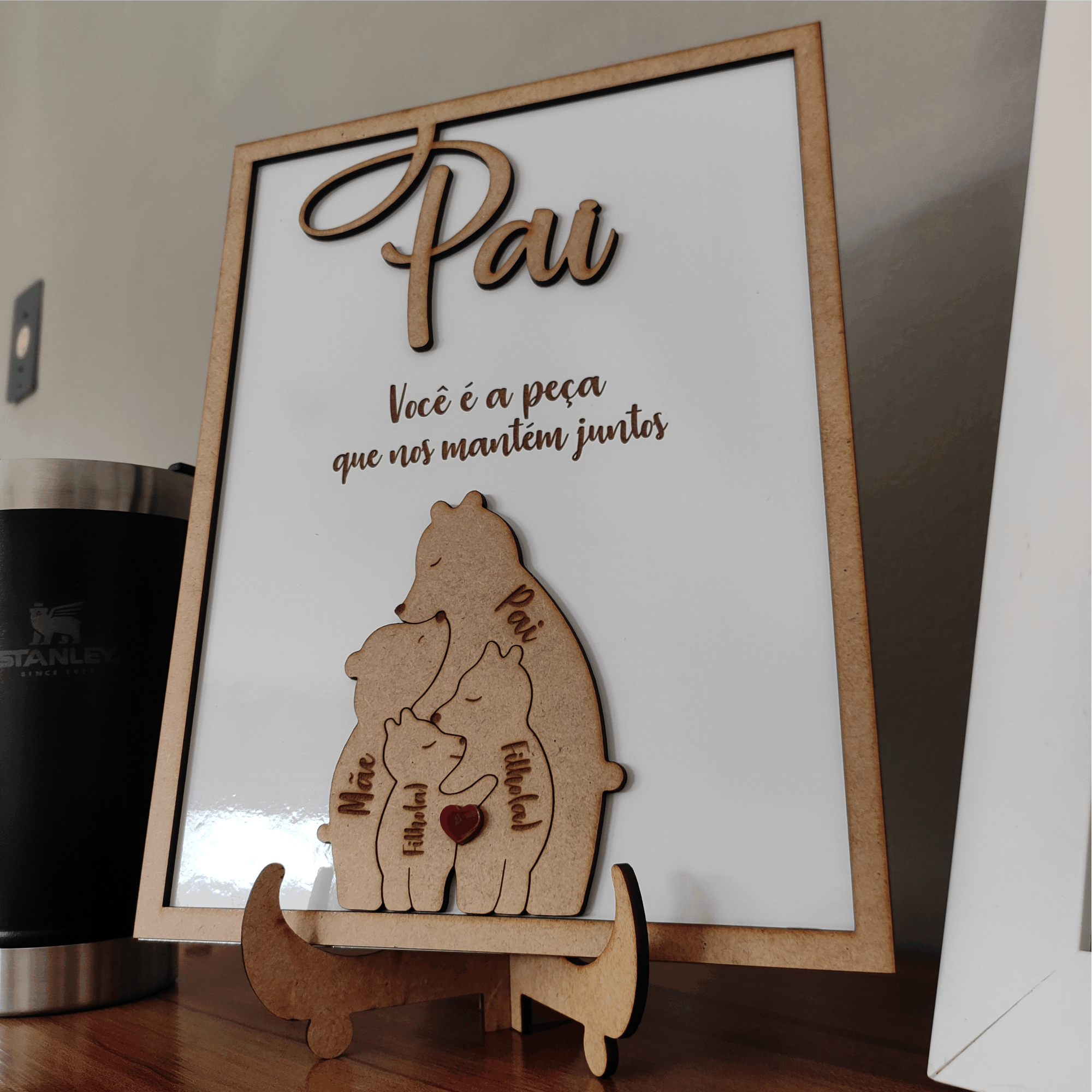 Quadro com Família Urso e Mensagem, para os Pais