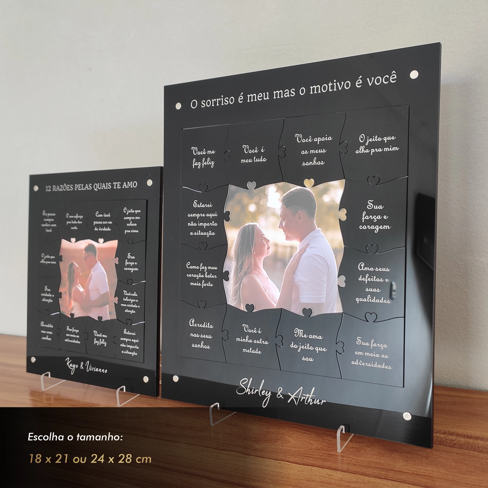 Quadro com 12 Mensagens em forma de Puzzle Preto