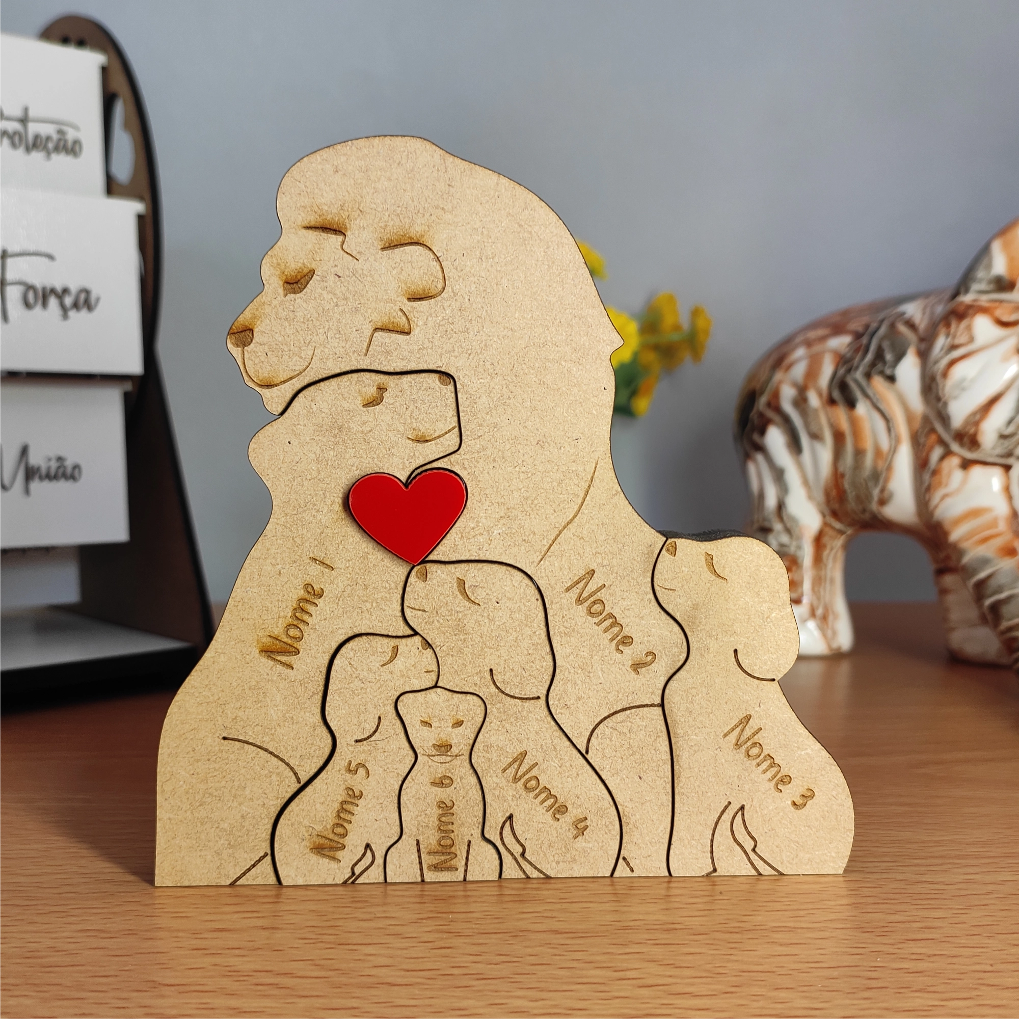 Abraço de Leão em Família, decoração em mdf