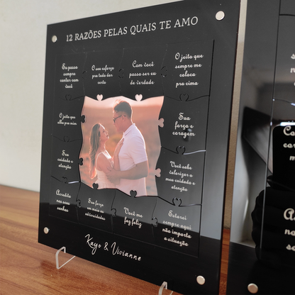Quadro com 12 Mensagens em forma de Puzzle Preto
