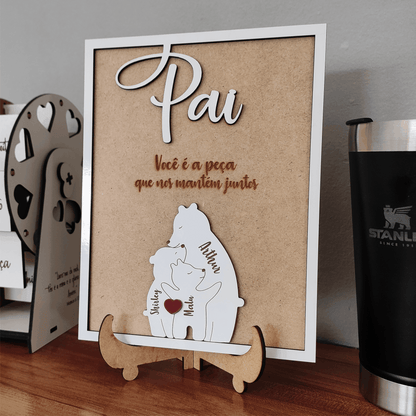 Quadro com Família Urso e Mensagem, dia dos Pais