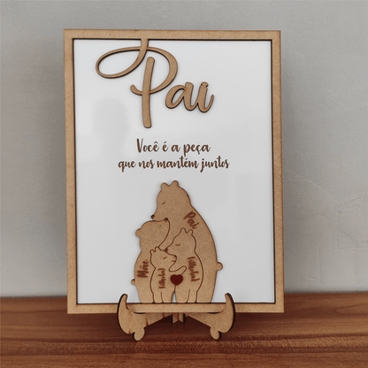 Quadro com Família Urso e Mensagem, dia dos Pais