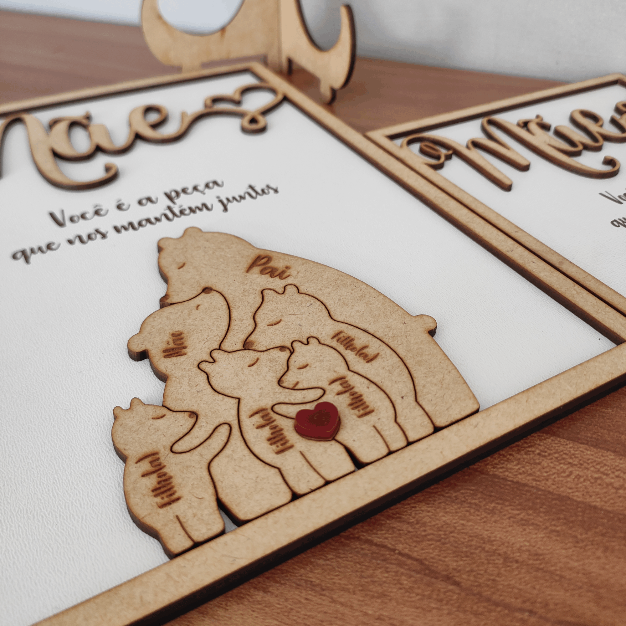 Quadro com Família Urso e Mensagem, para as Mães