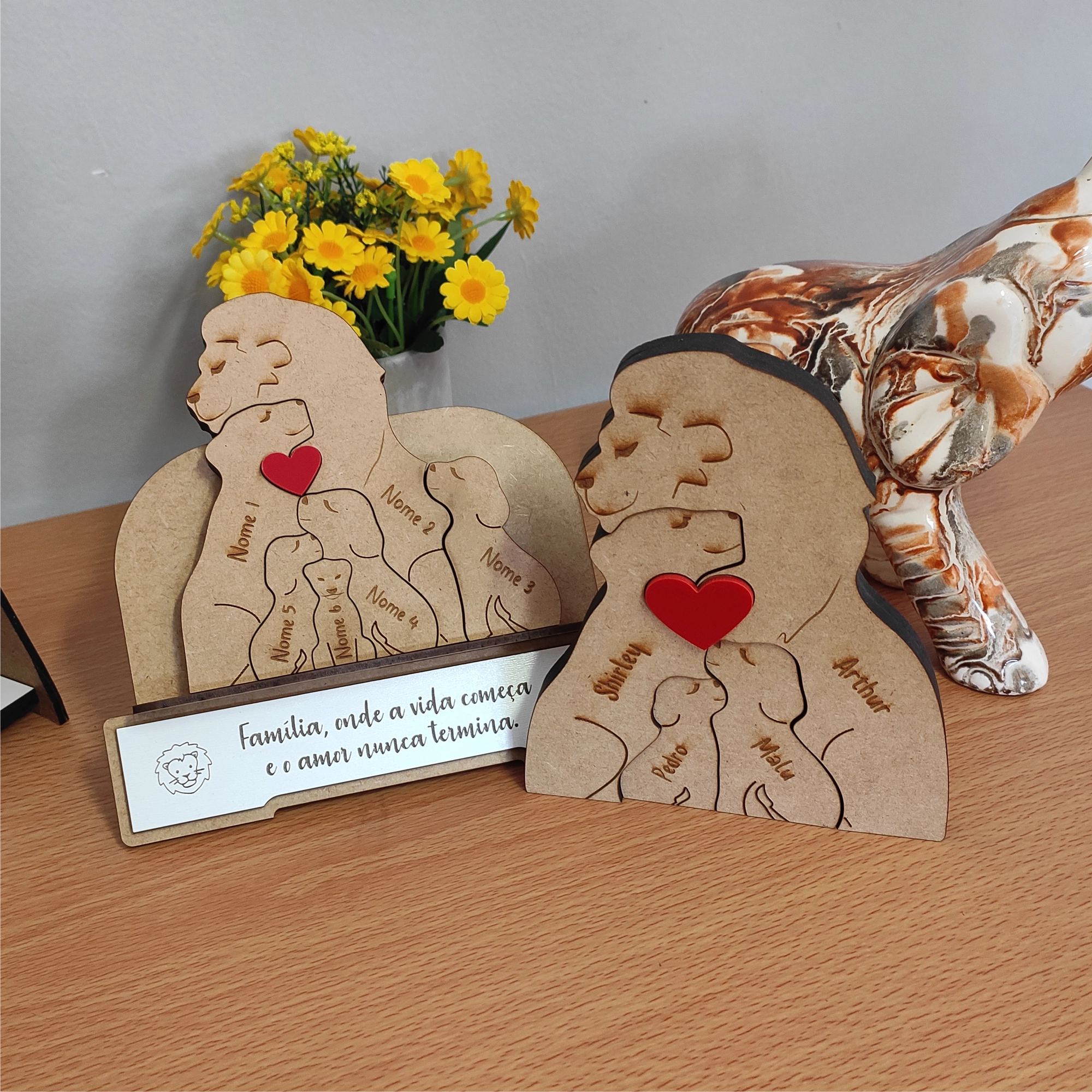 Abraço de Leão em Família, decoração em mdf