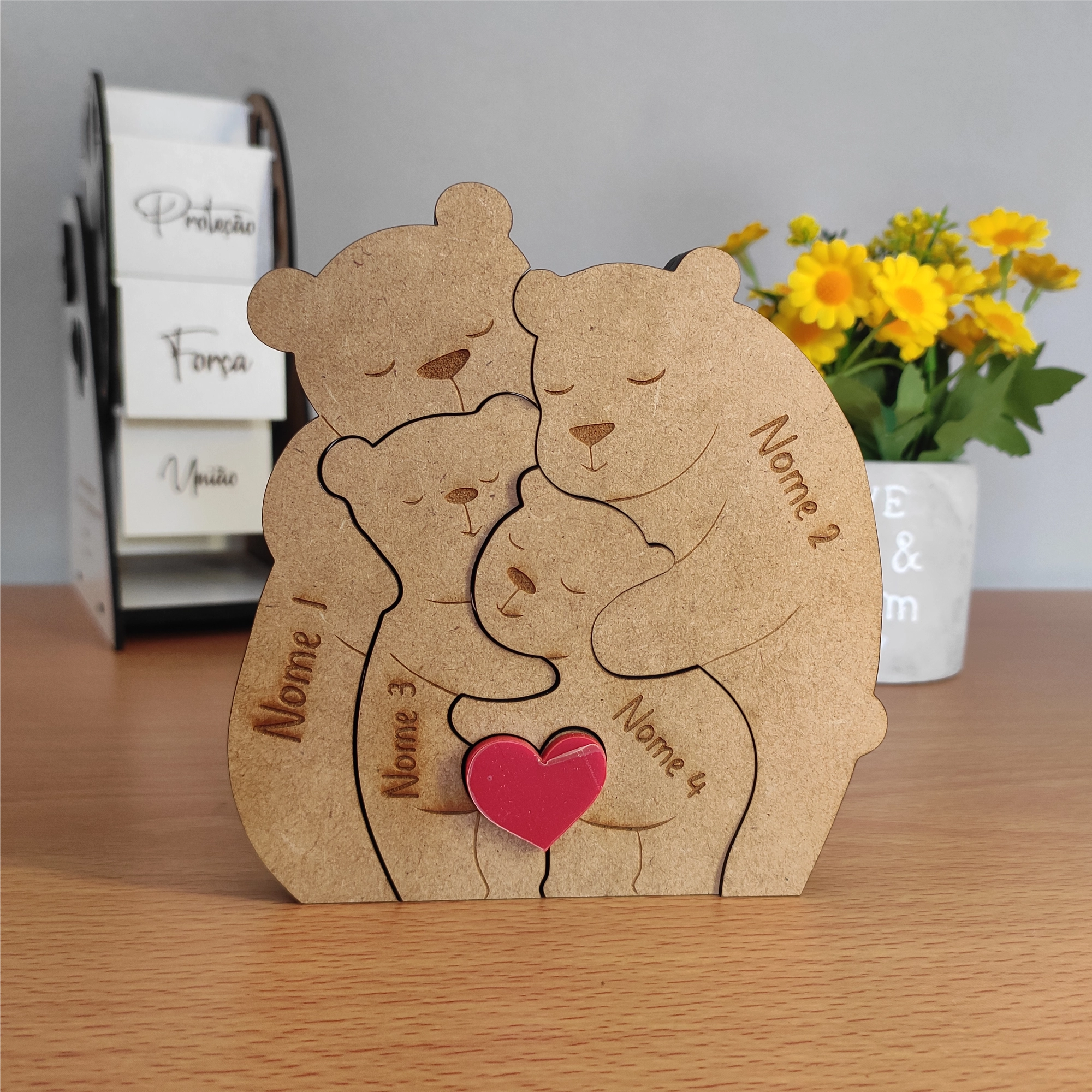 Abraço de Urso em Família, decoração em mdf