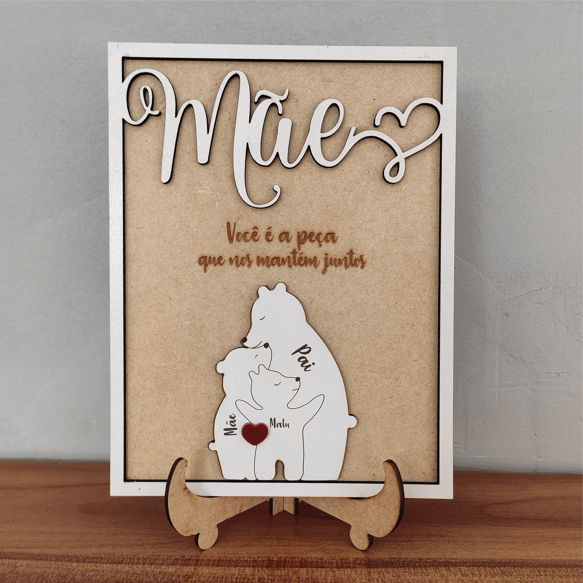 Quadro com Família Urso e Mensagem, para as Mães