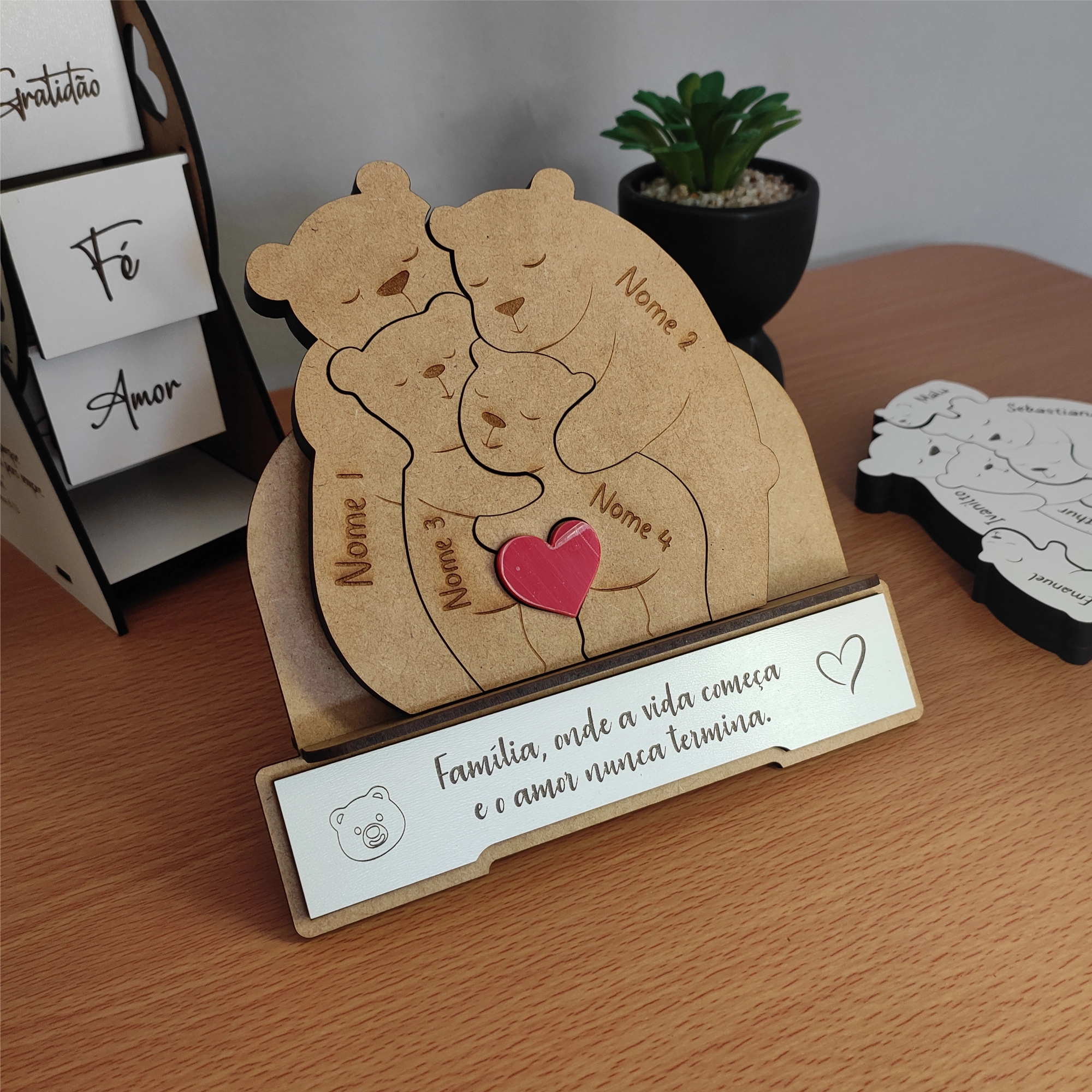 Abraço de Urso em Família, decoração em mdf
