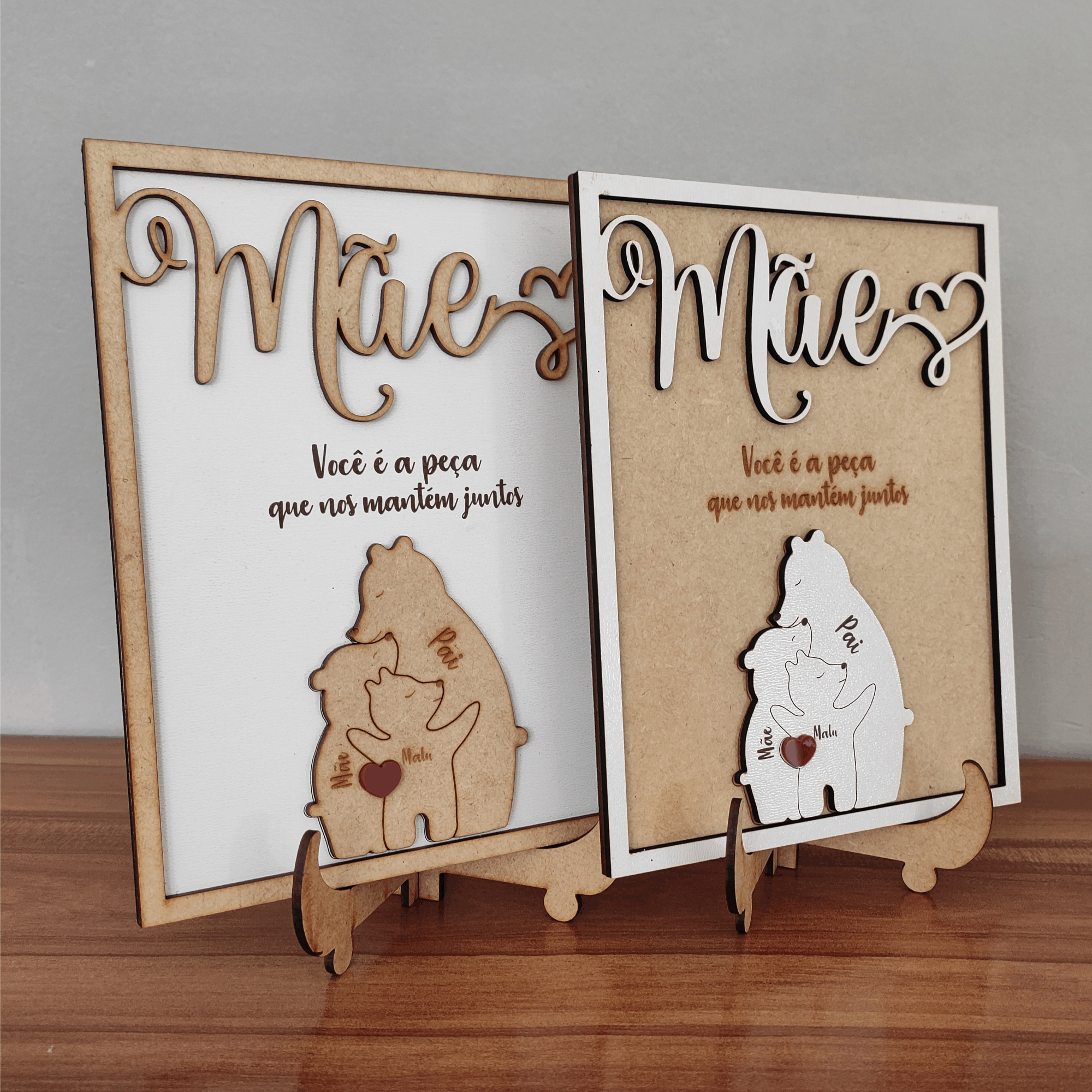 Quadro com Família Urso e Mensagem, para as Mães