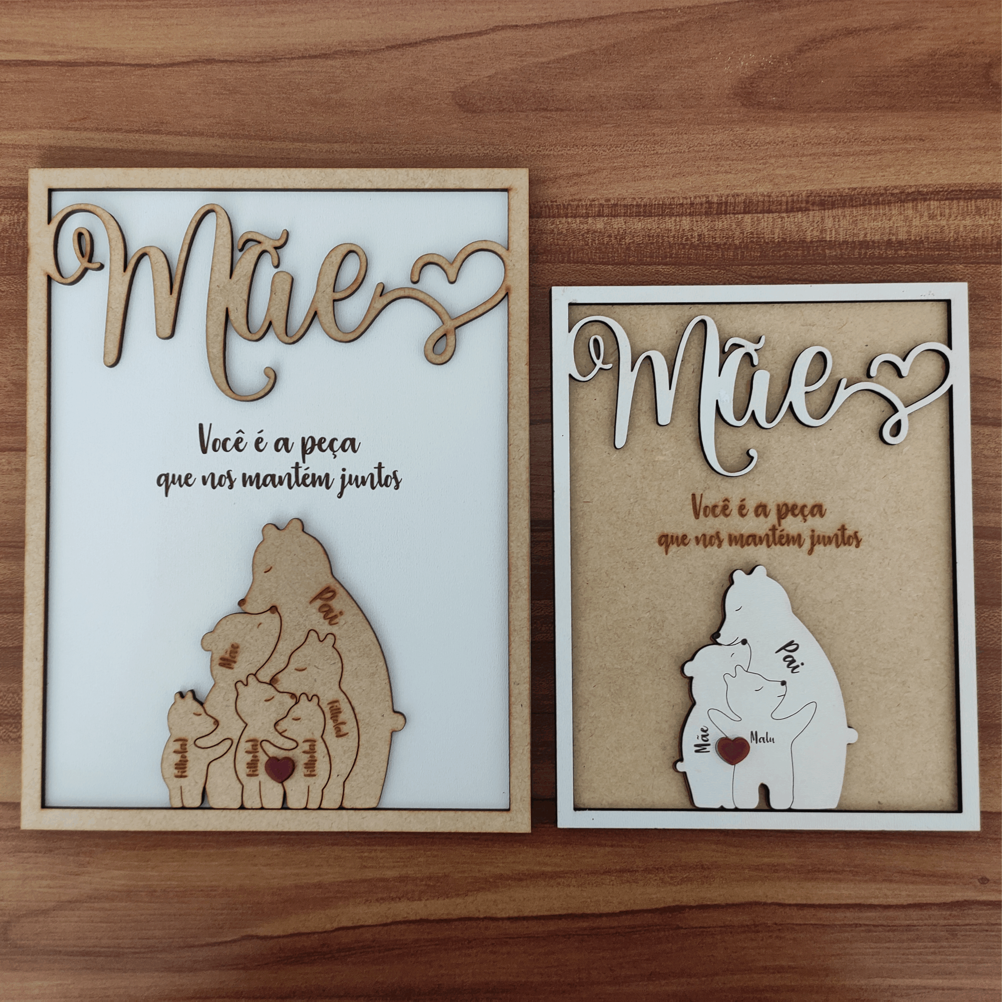 Quadro com Família Urso e Mensagem, para as Mães