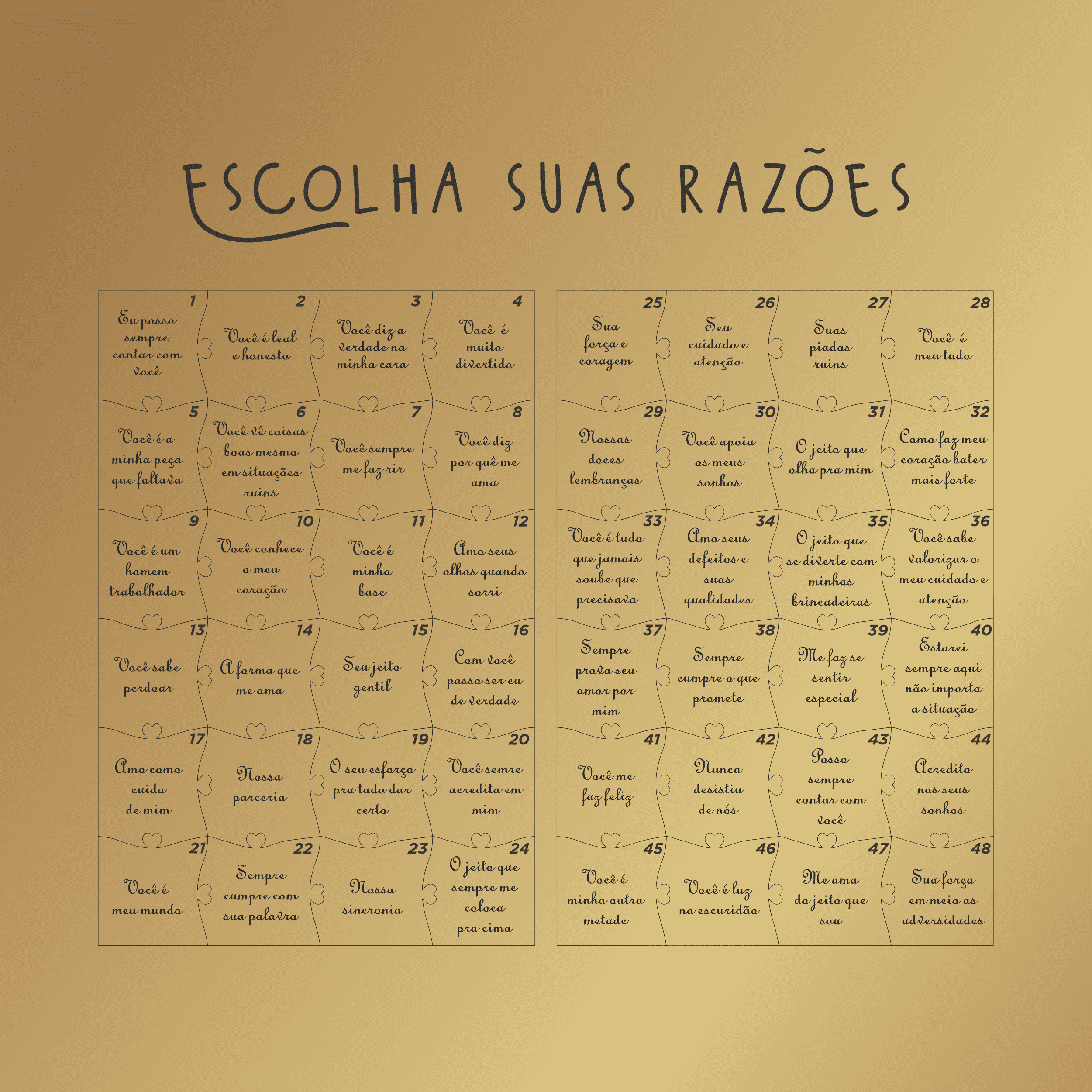 Quadro com 12 Mensagens em forma de Puzzle Branco