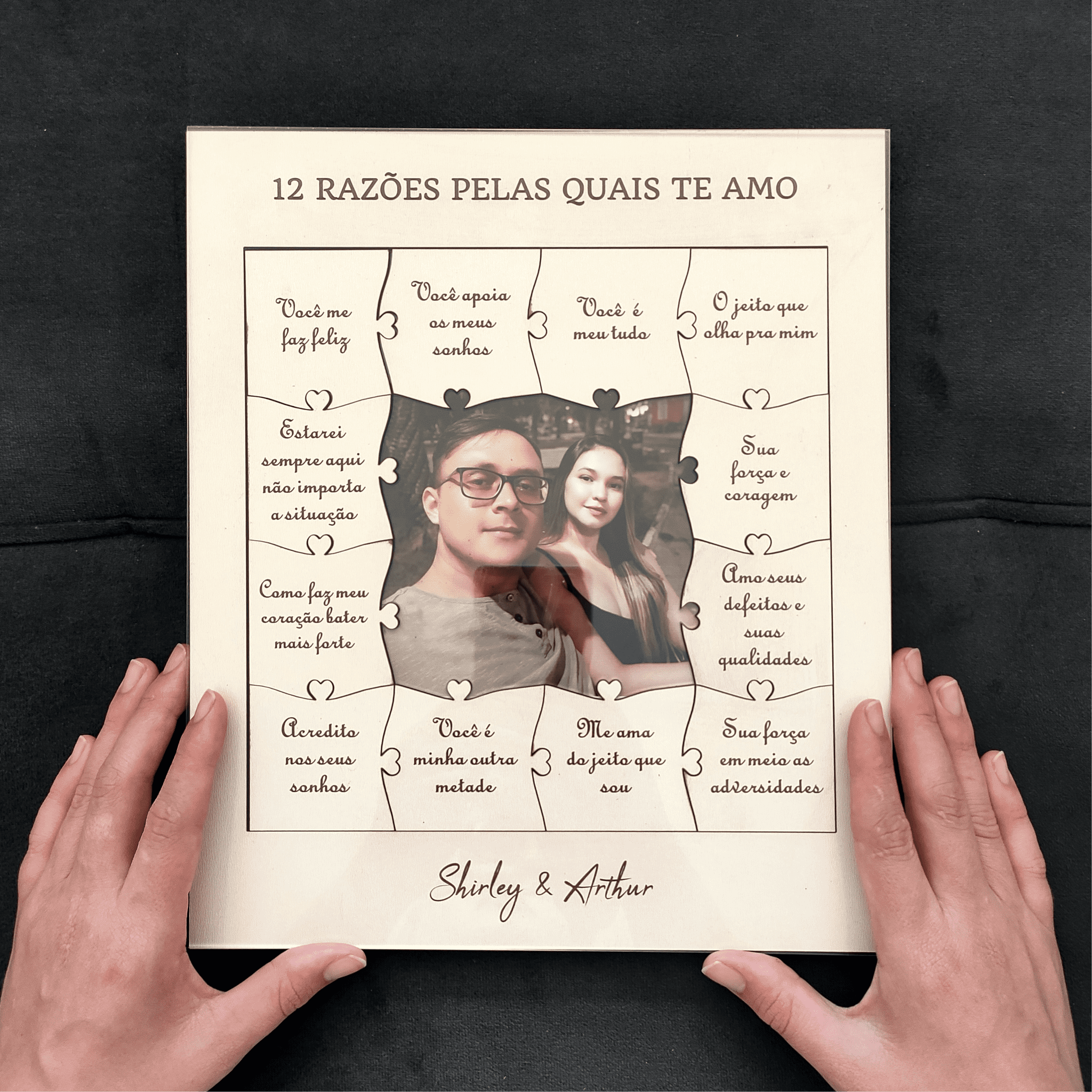 Quadro com 12 Mensagens em forma de Puzzle Branco