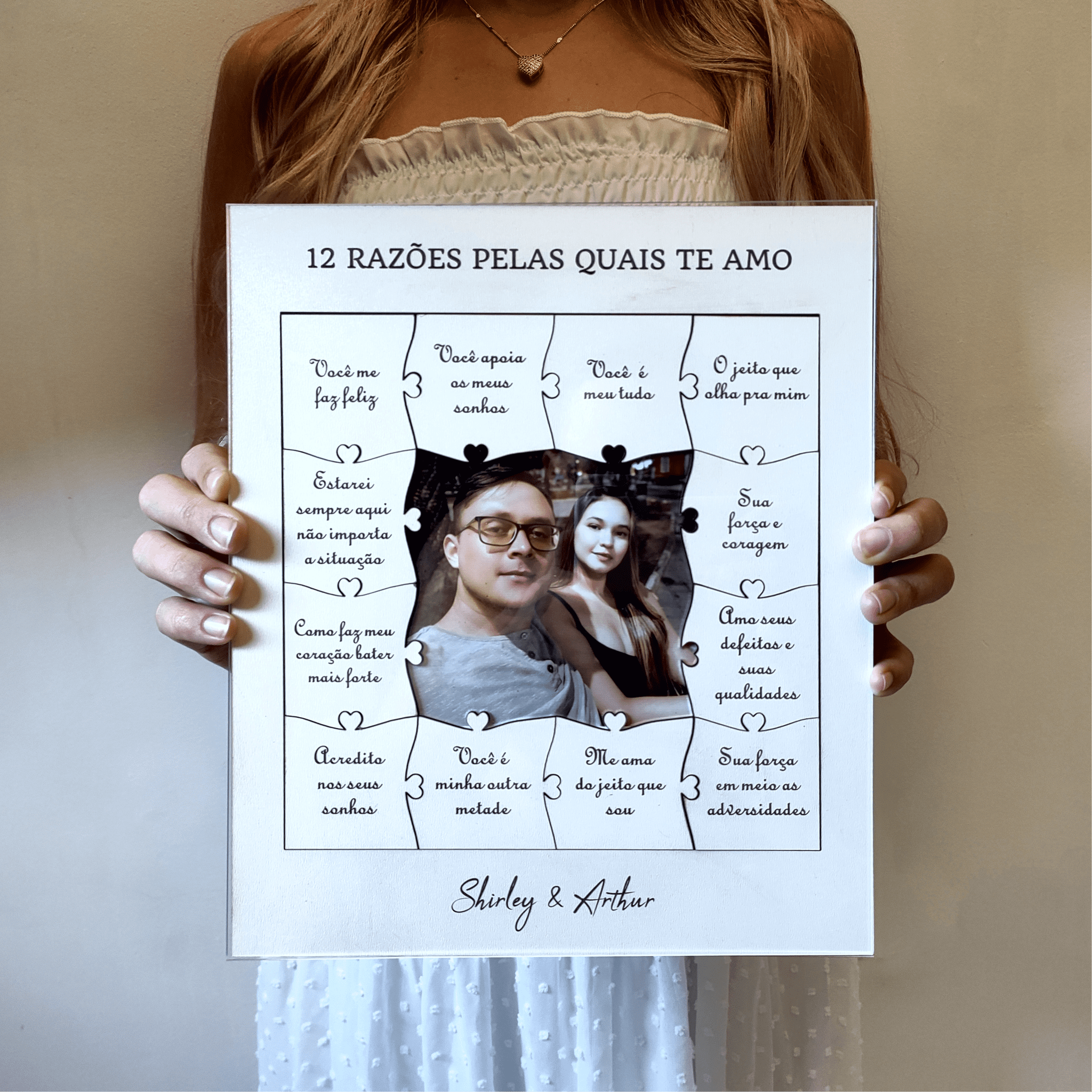 Quadro com 12 Mensagens em forma de Puzzle Branco