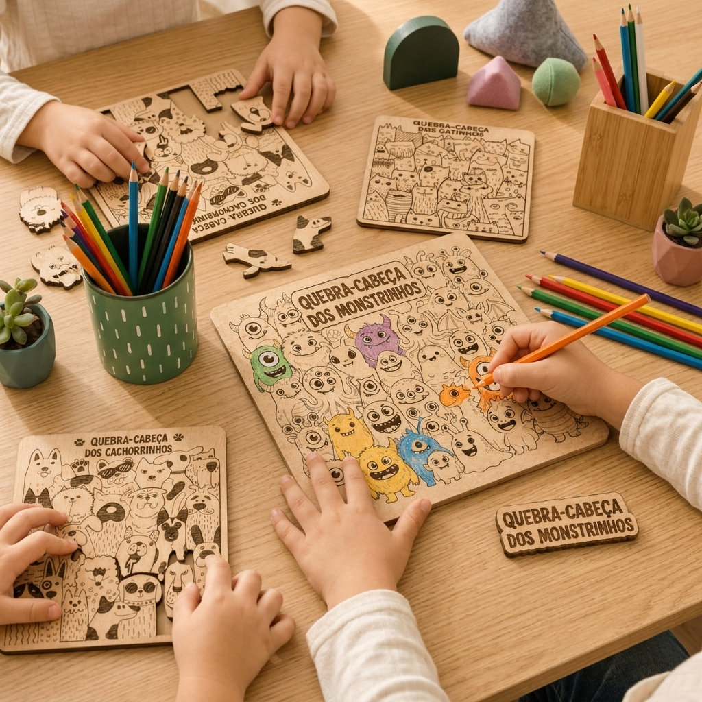 Quebra Cabeça em Madeira Infantil para Colorir